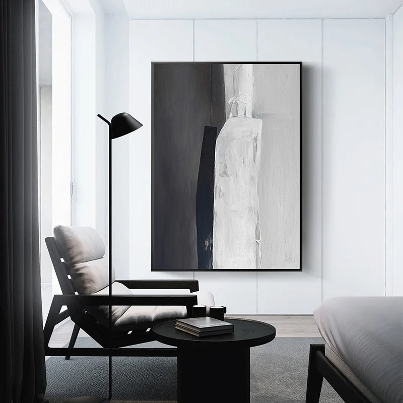 Contemporary Oil Painting: Monochrome Light and Shadow Abstract Art