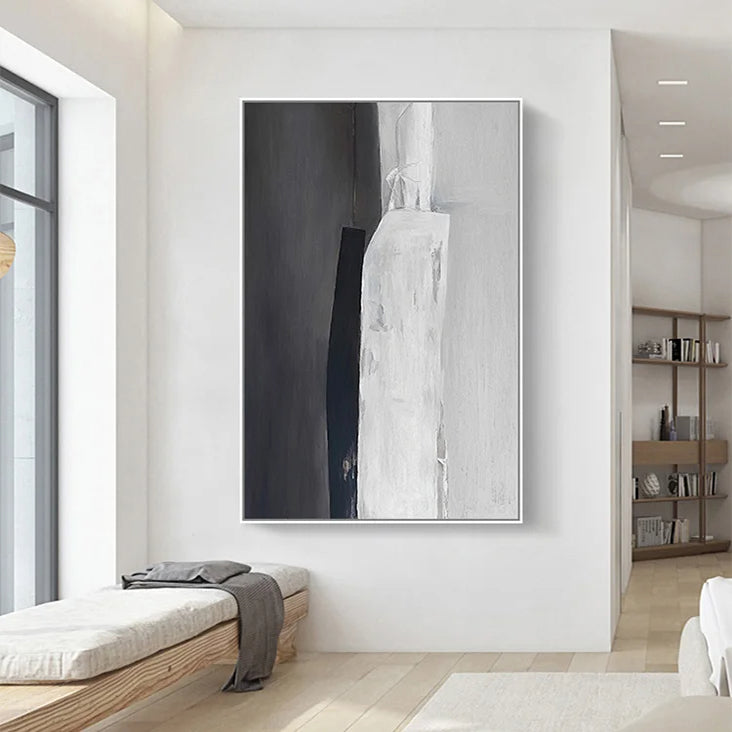 Contemporary Oil Painting: Monochrome Light and Shadow Abstract Art