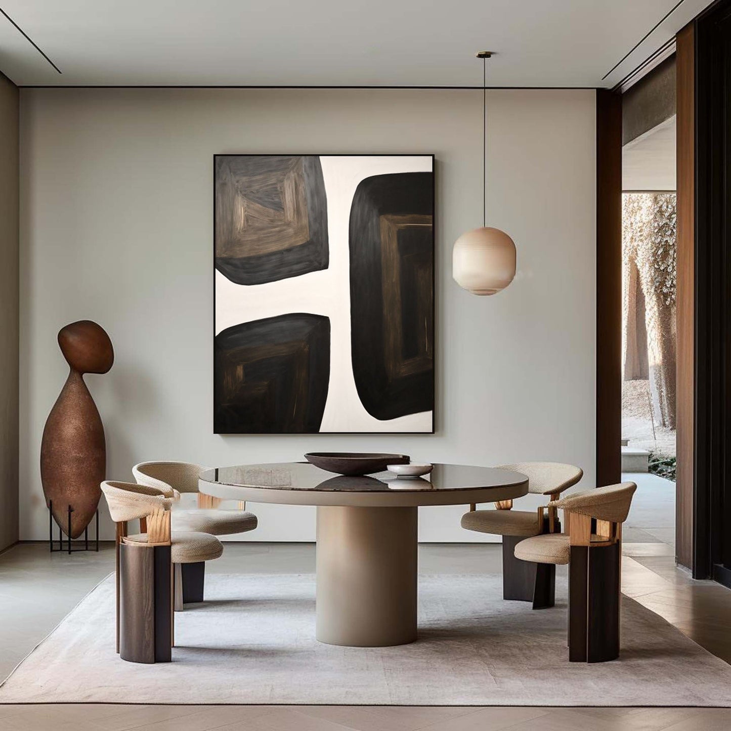 Modern Black and White Geometric Oil Painting for Contemporary Home Decor