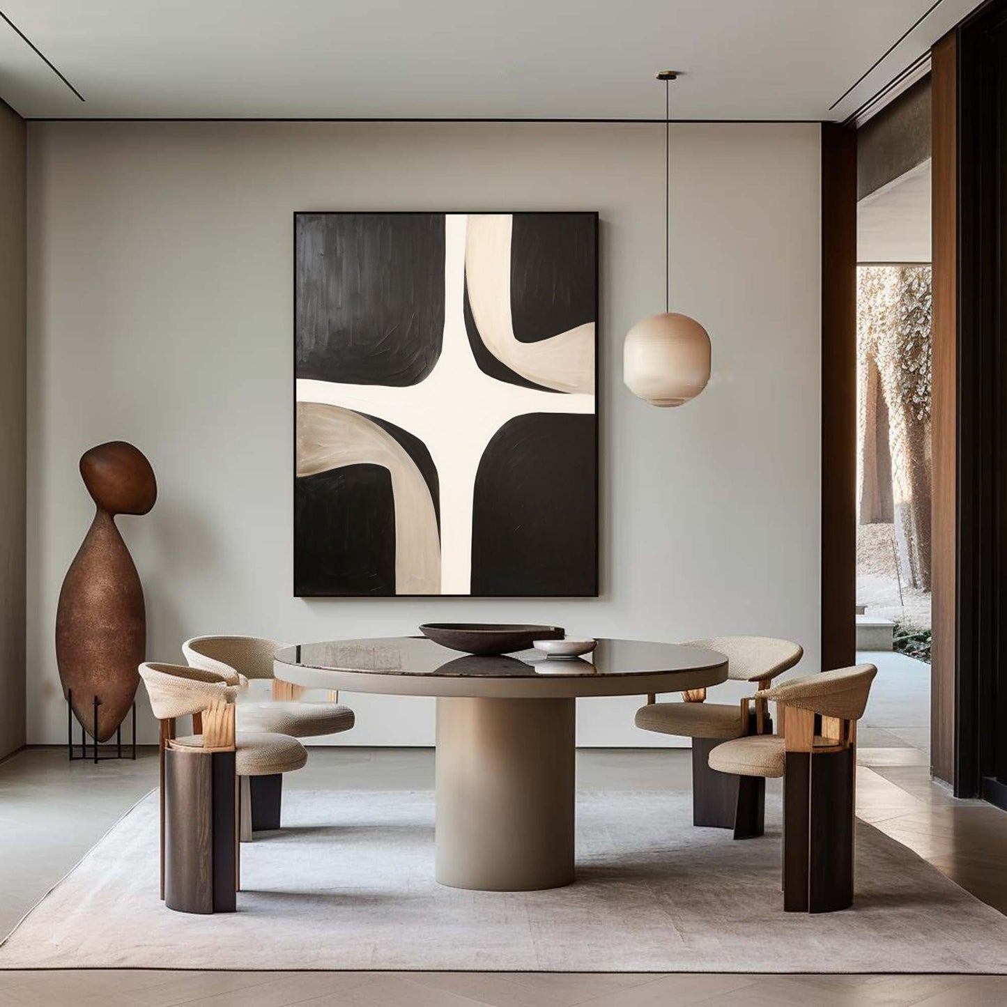 Contemporary Black and White Abstract Oil Painting for Modern Home Decor