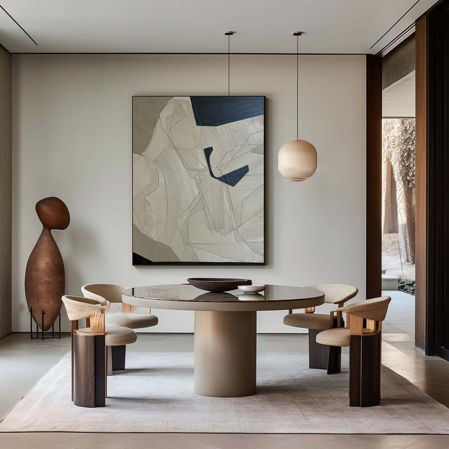 Contemporary Grey Minimalist Oil Painting for Modern Home Decor