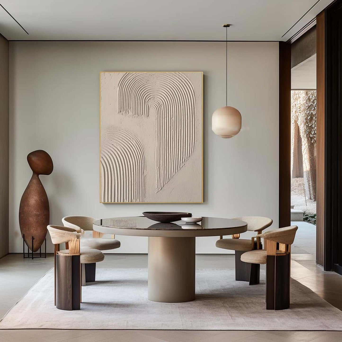 Beige and Brown Modern Abstract Oil Painting for Elegant Home Decor