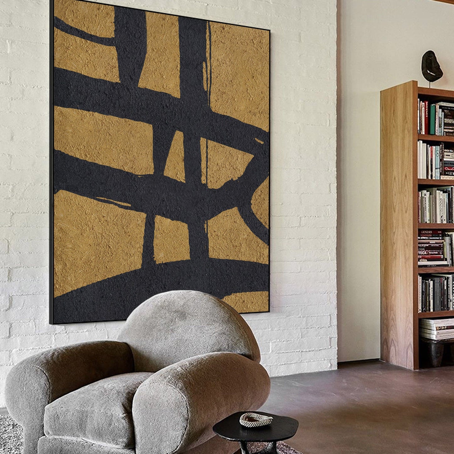 Black Gold Abstract Minimalist Wall Art – Modern Aesthetic Home Decor Painting