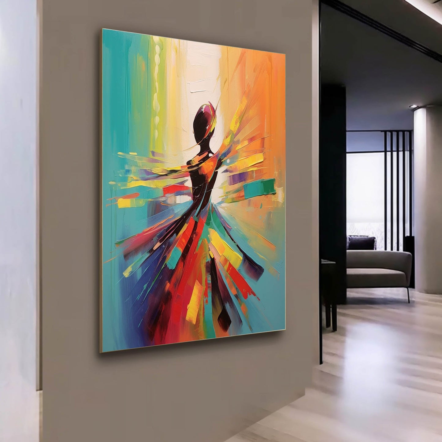 Colorful Abstract Dance Oil Painting for Modern Home Decor