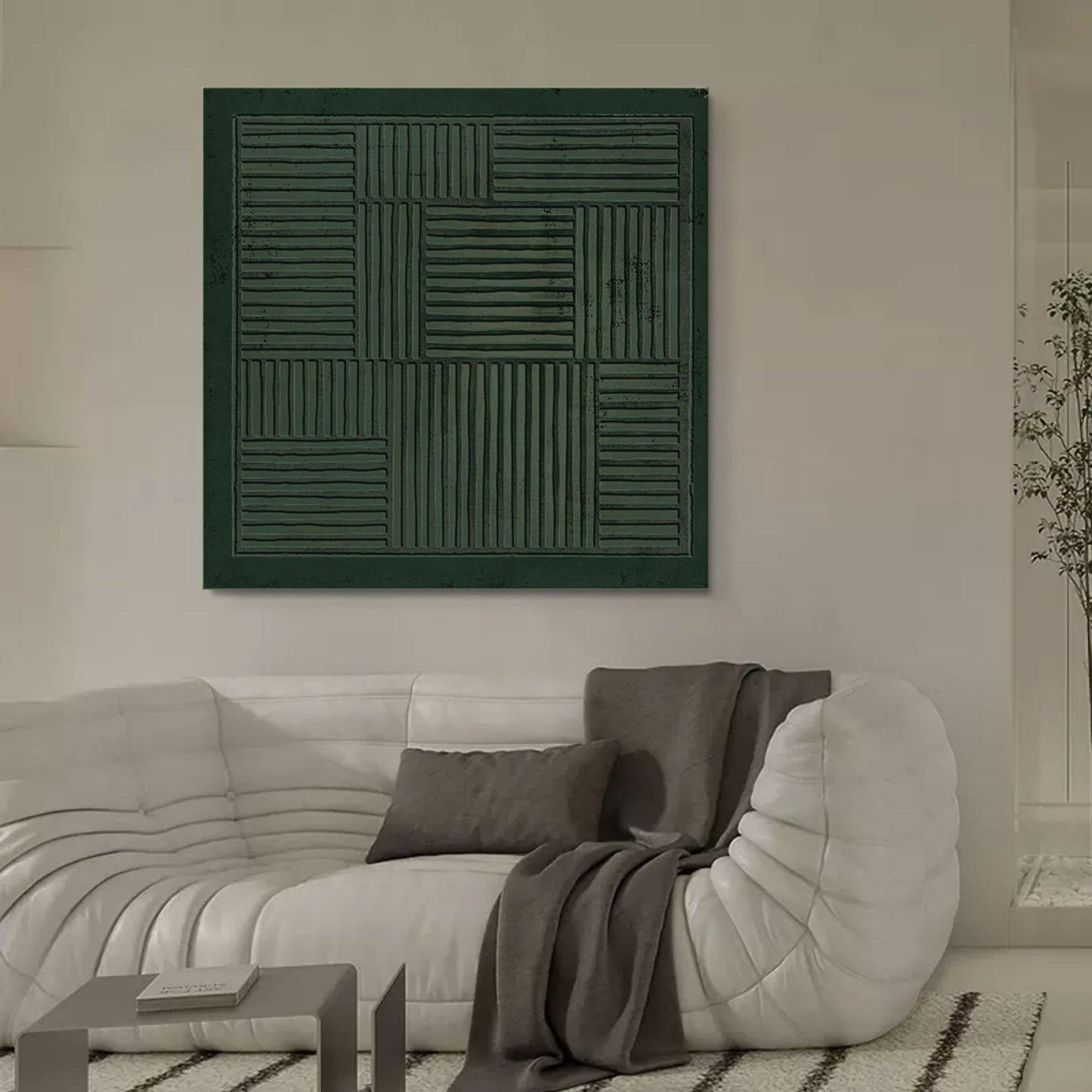 Abstract Green Minimalist Oil Painting for Modern Home Decor