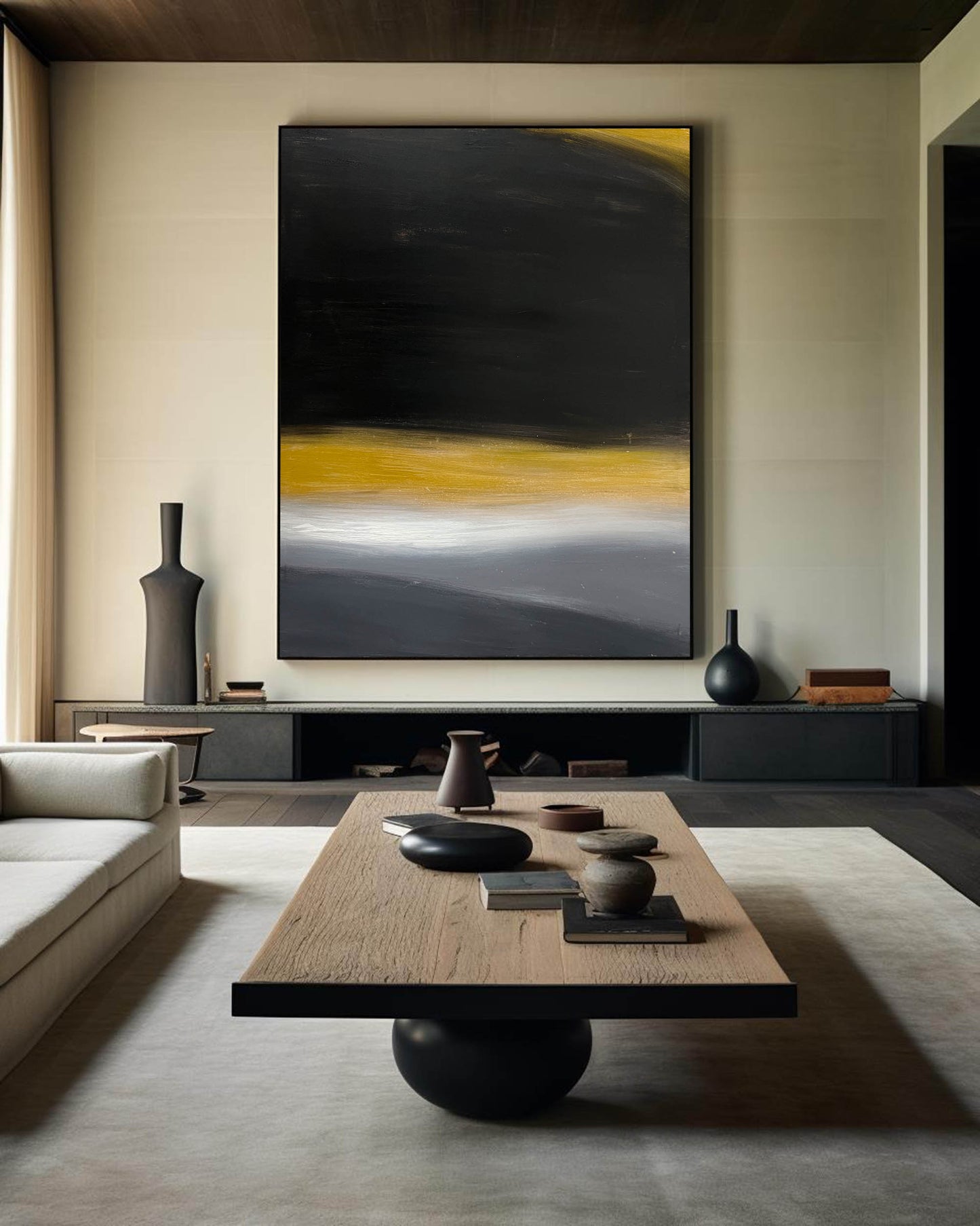 Contemporary Black and Gold Abstract Oil Painting for Modern Home Decor