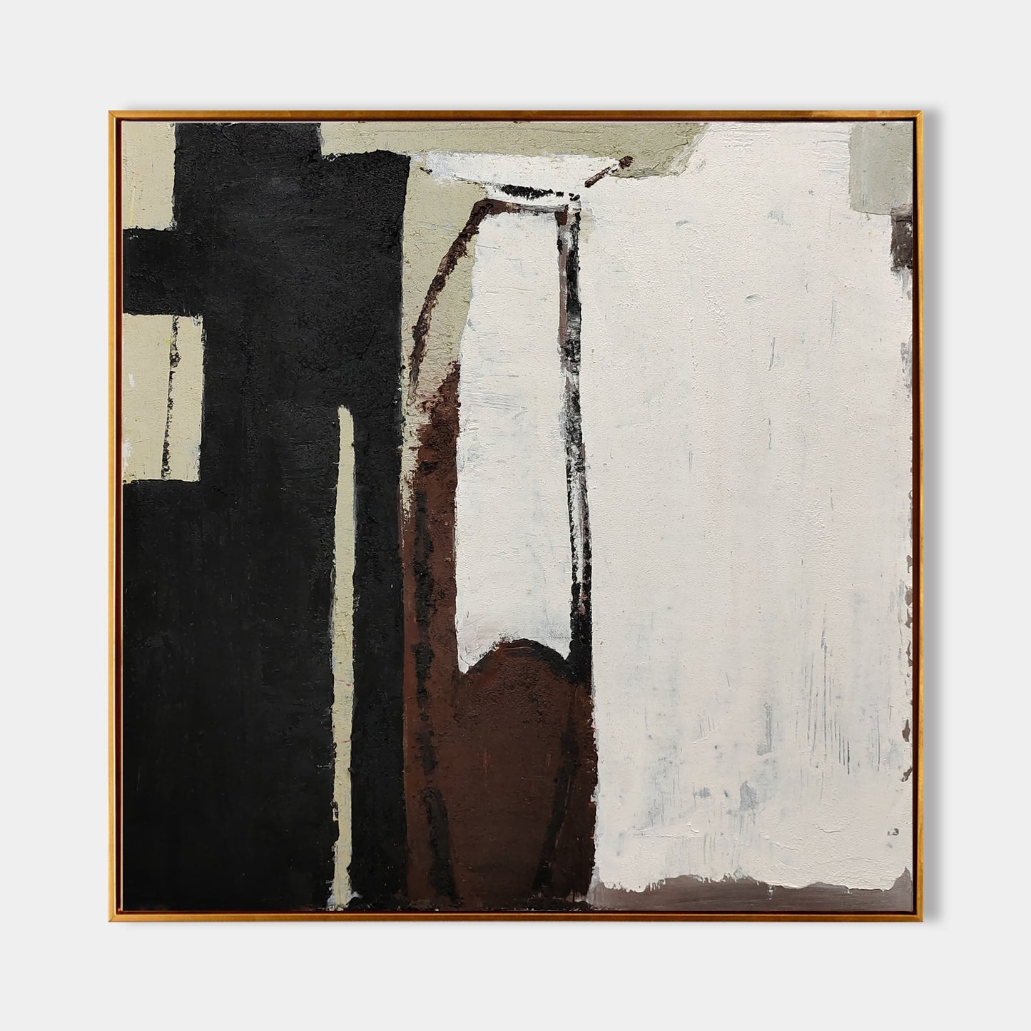 Contemporary Black and Brown Abstract Oil Painting for Modern Decor