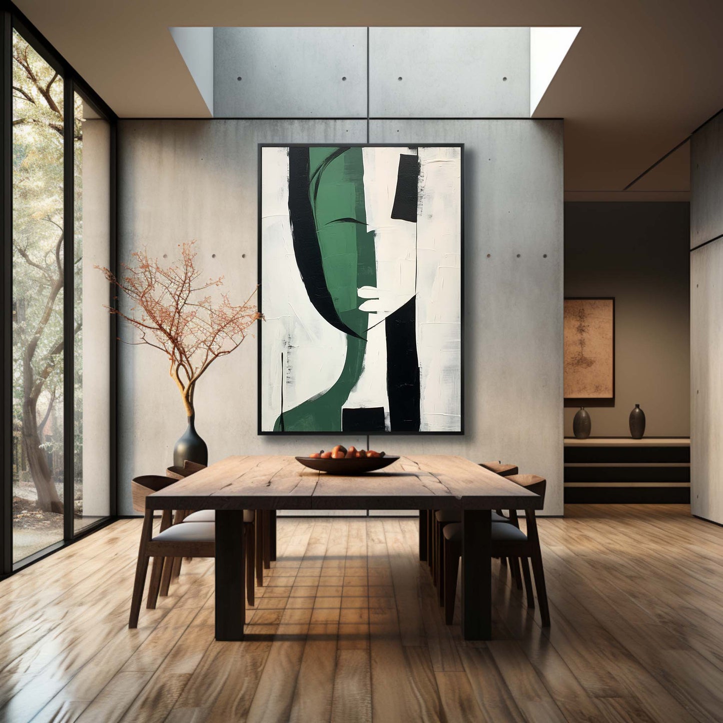 Modern Abstract Green and Black Minimalist Oil Painting for Contemporary Decor