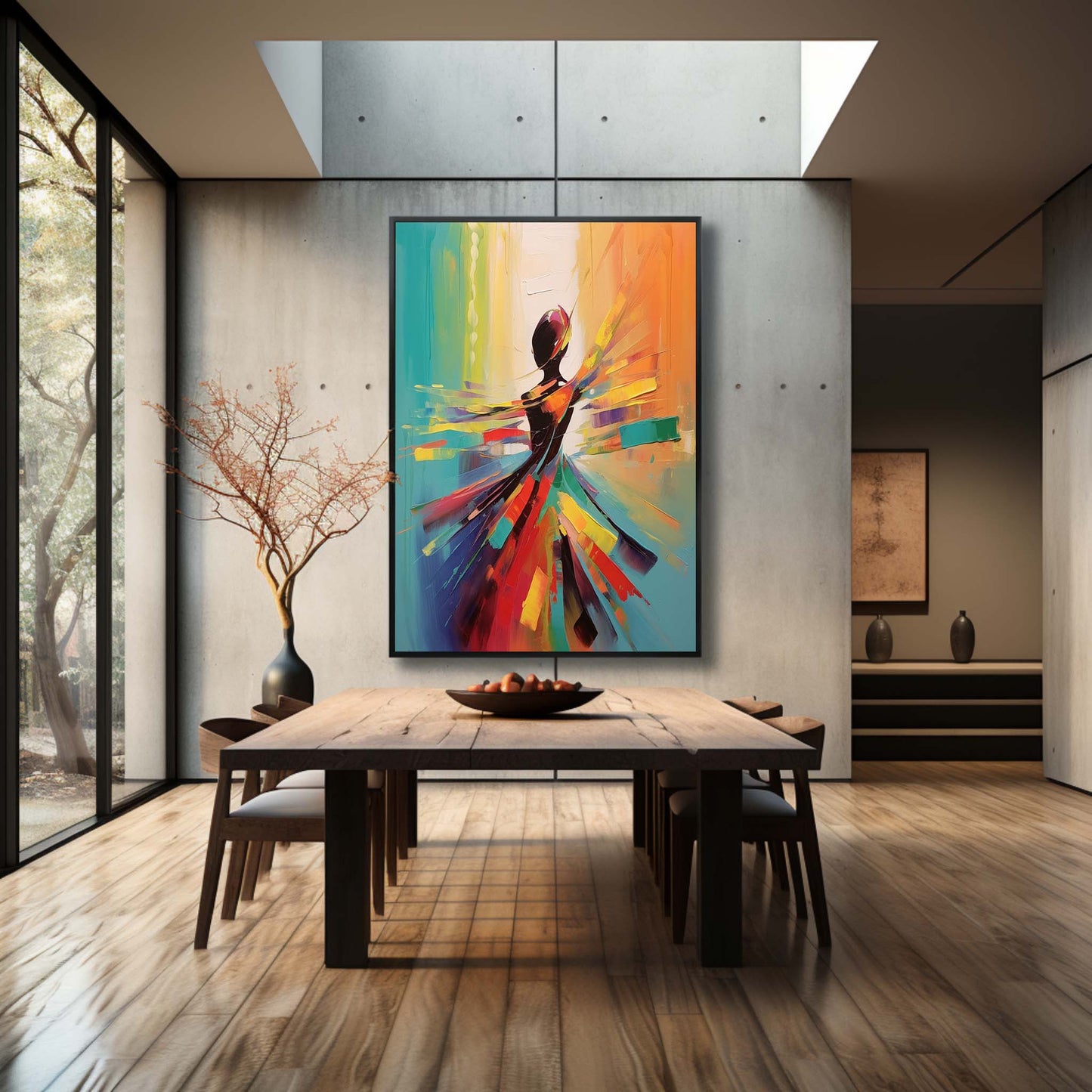 Colorful Abstract Dance Oil Painting for Modern Home Decor