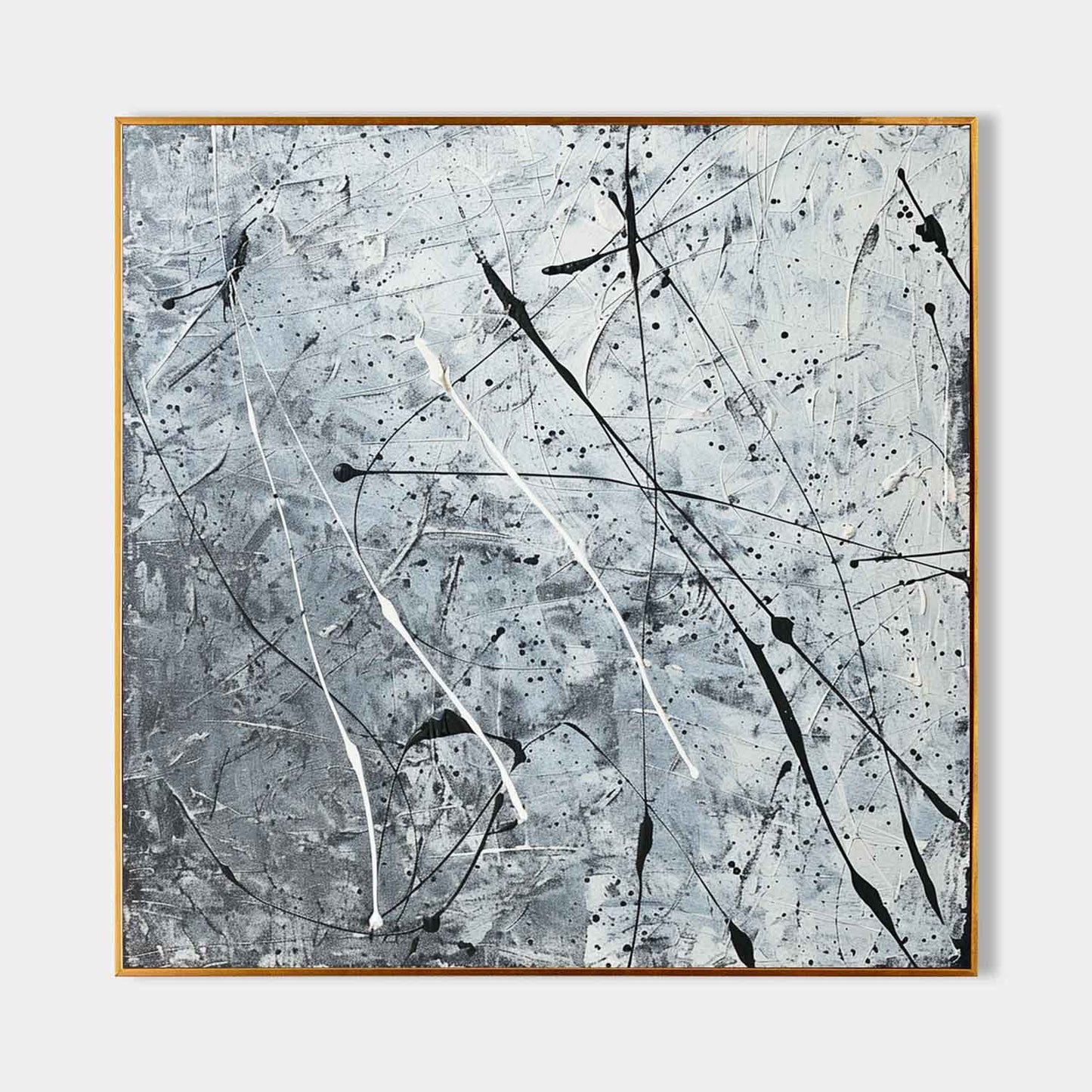 Contemporary Abstract Oil Painting with Dynamic Black and White Brushstrokes