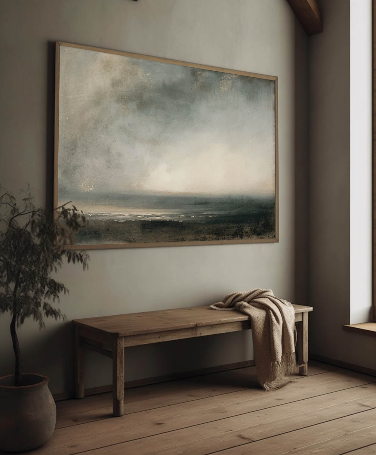 Serene Coastal Landscape Oil Painting for Tranquil Home Decor