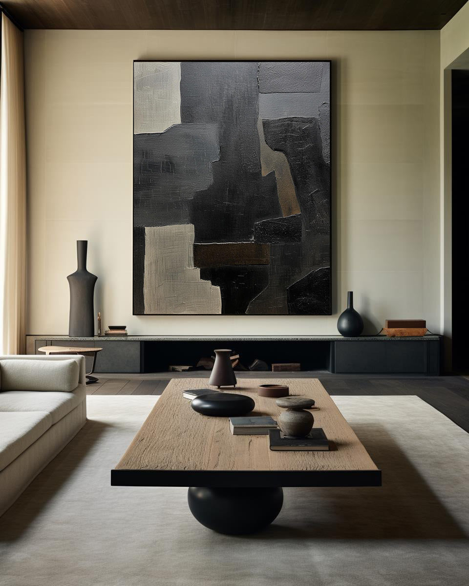 Contemporary Black Abstract Oil Painting for Modern Art Lovers