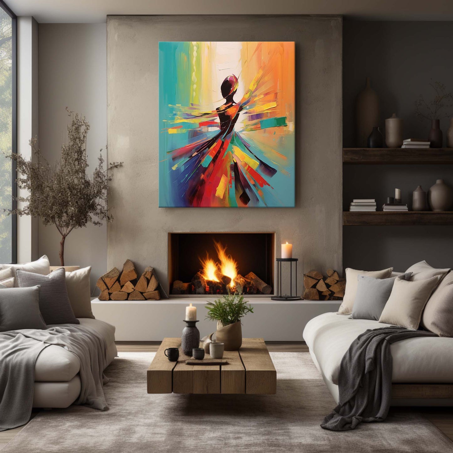 Colorful Abstract Dance Oil Painting for Modern Home Decor