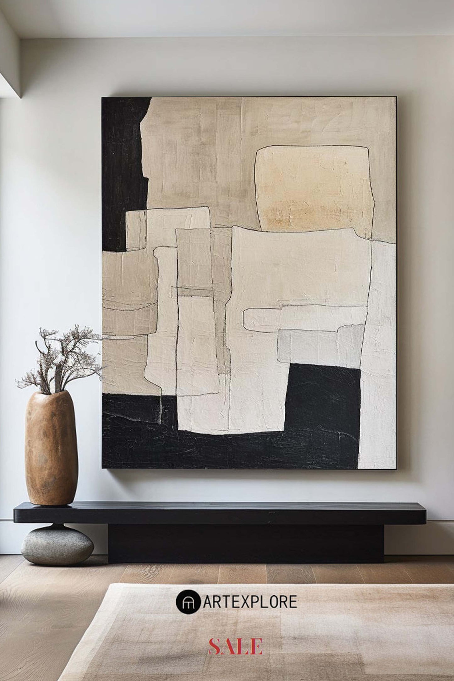 Contemporary Neutral Abstract Oil Painting for Modern Home Decor