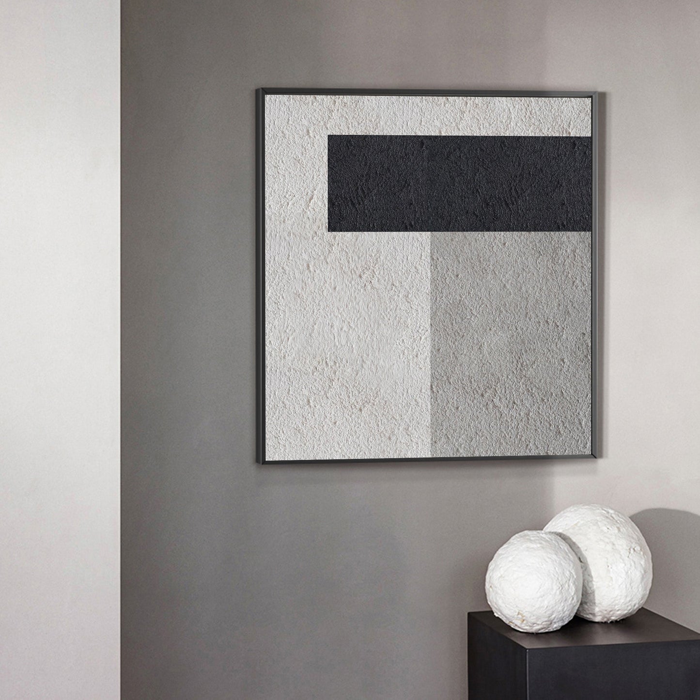 Elegant Black and White Minimalist Oil Painting for Modern Home Decor