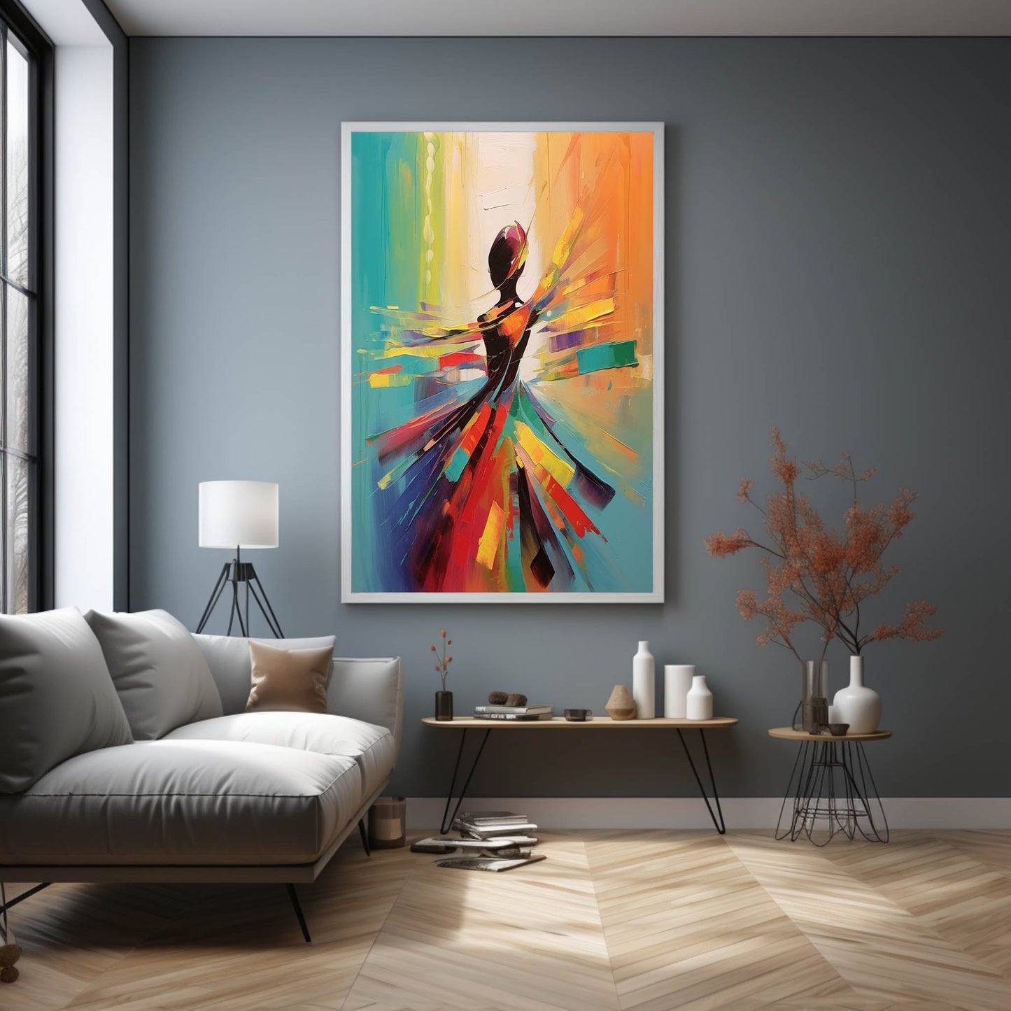 Colorful Abstract Dance Oil Painting for Modern Home Decor