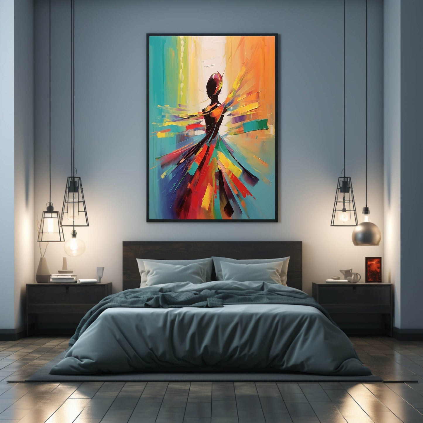 Colorful Abstract Dance Oil Painting for Modern Home Decor