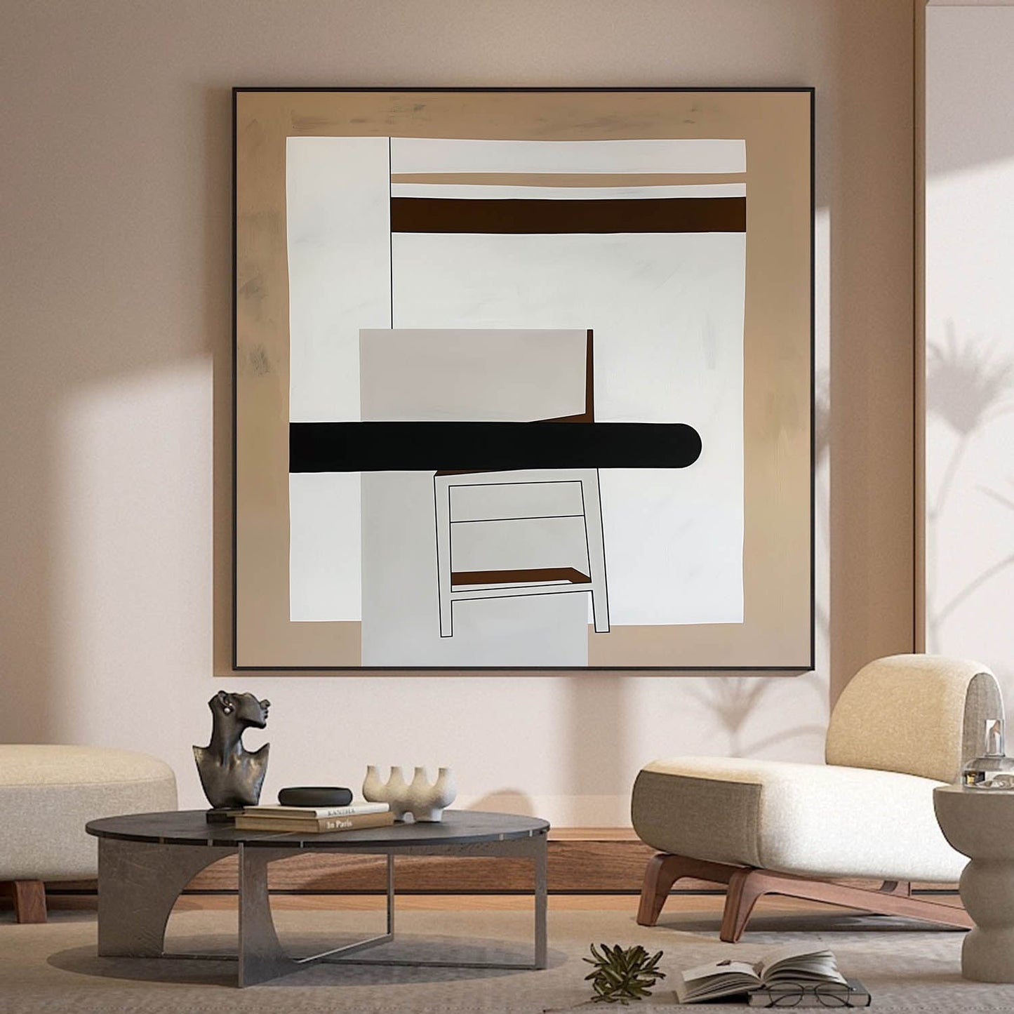 Contemporary Abstract Wall Art with Geometric Shapes and Earthy Tones