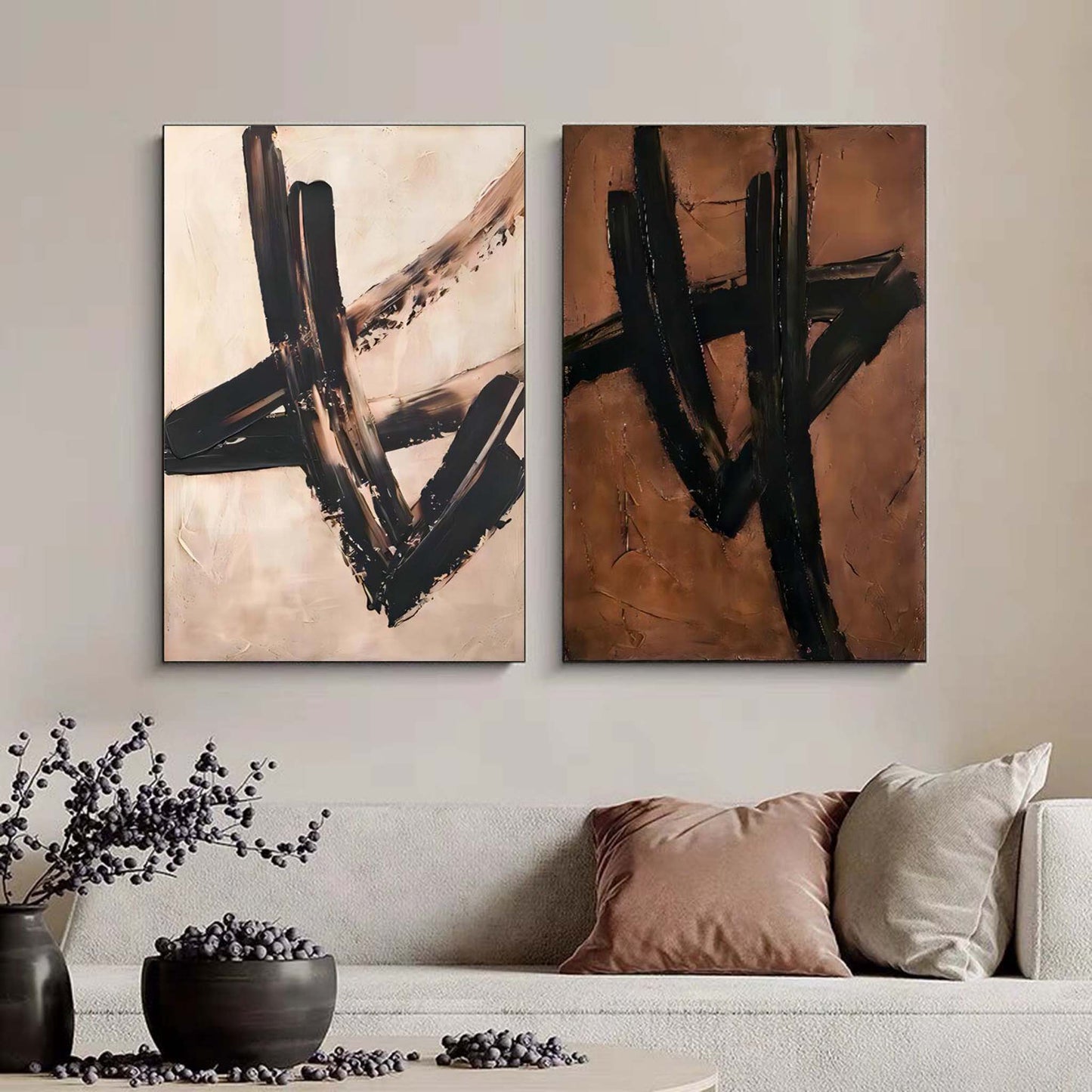 Contemporary Abstract Oil Painting Duo for Modern Home Décor