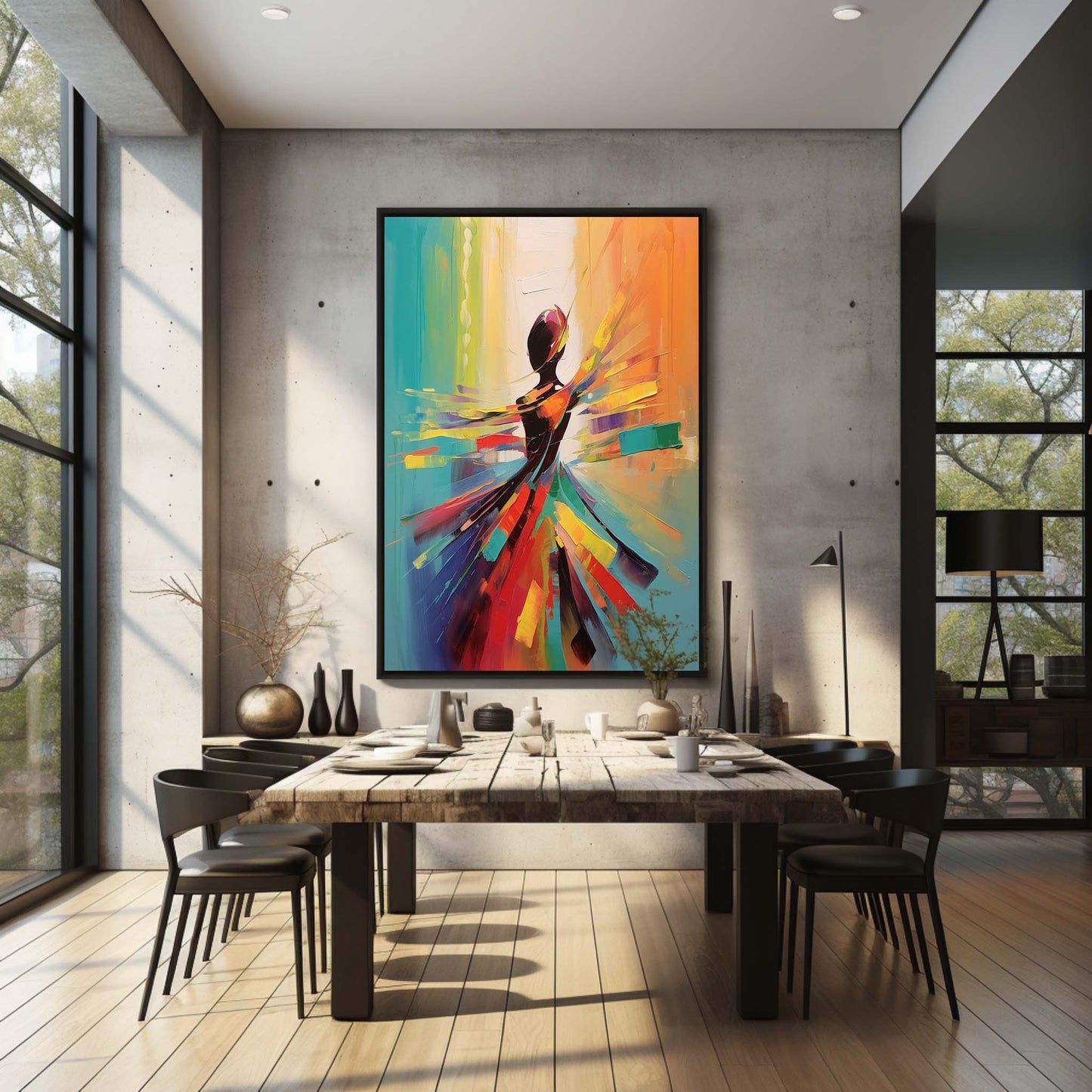 Colorful Abstract Dance Oil Painting for Modern Home Decor