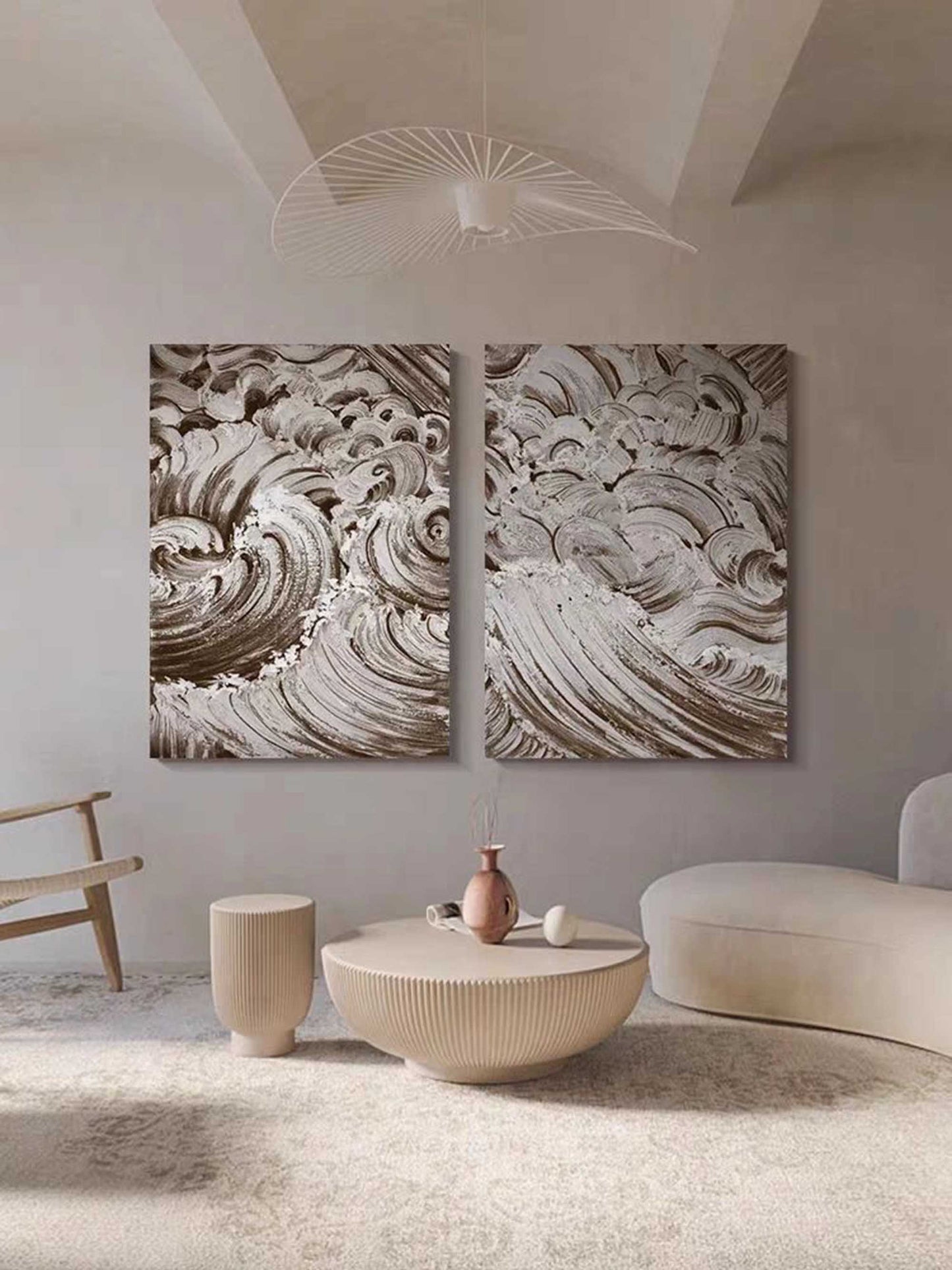 Dynamic Abstract Wave Oil Painting Duo for Modern Home Decor