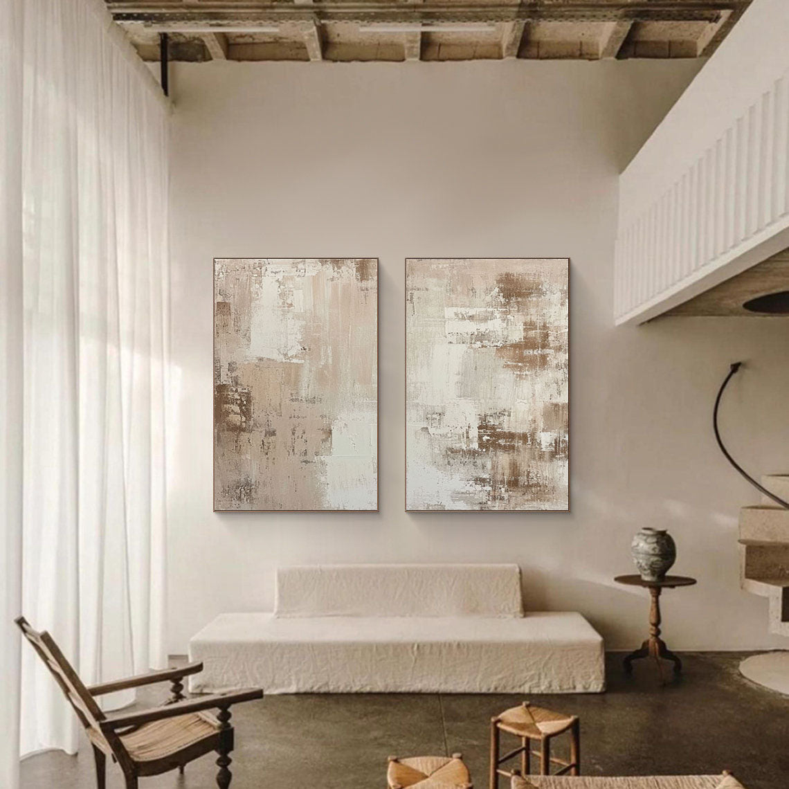 Beige and Brown Abstract Wall Art Set for Modern Home Decor