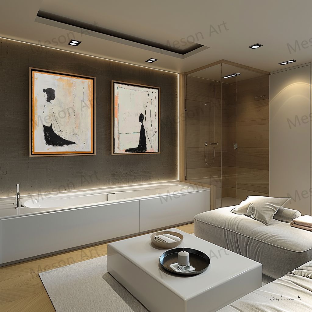 Contemporary Minimalist Oil Painting Set with Abstract Figures for Modern Decor