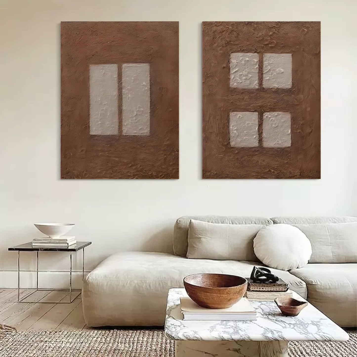 Contemporary Abstract Oil Painting Duo for Modern Home Décor