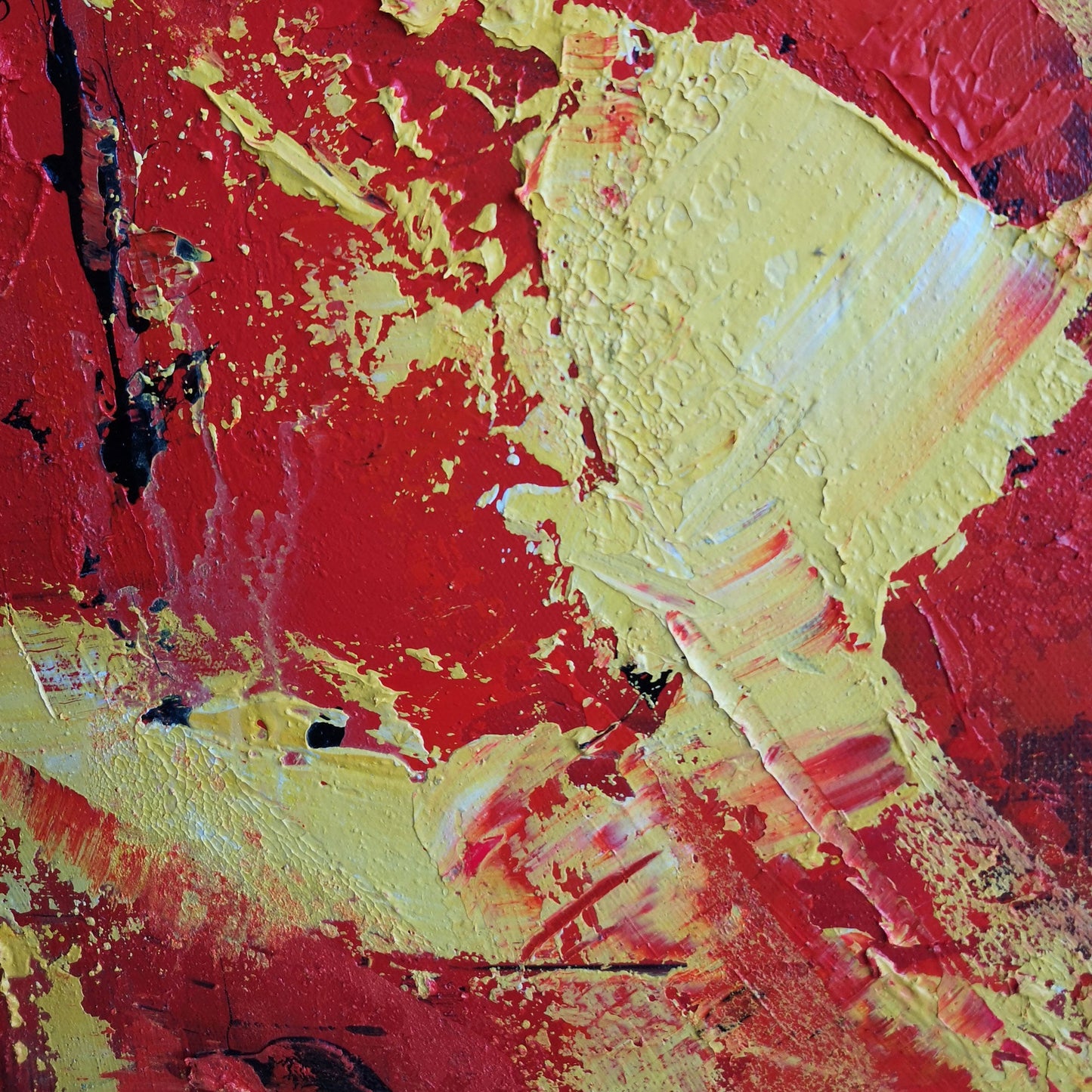 Vibrant Red and Yellow Abstract Oil Painting for Home Décor