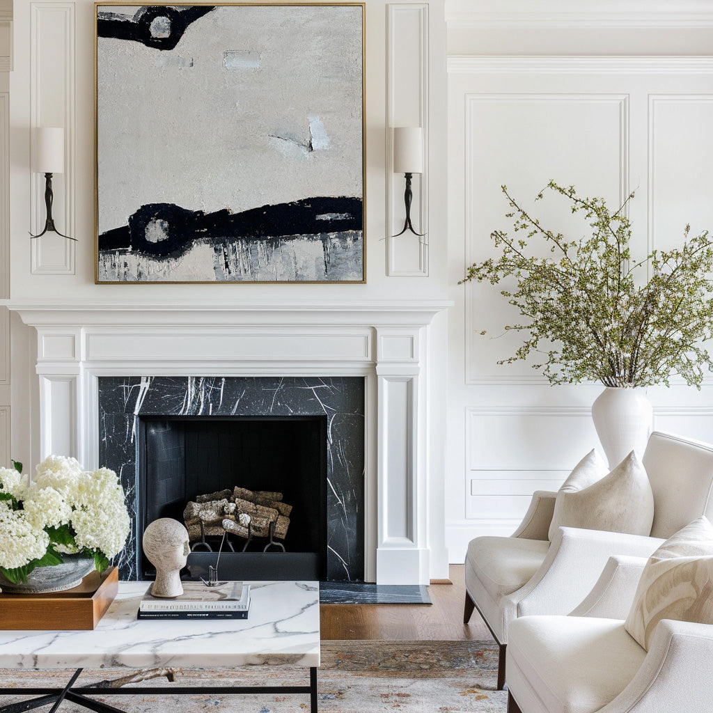 Contemporary Black and White Abstract Oil Painting for Modern Home Decor
