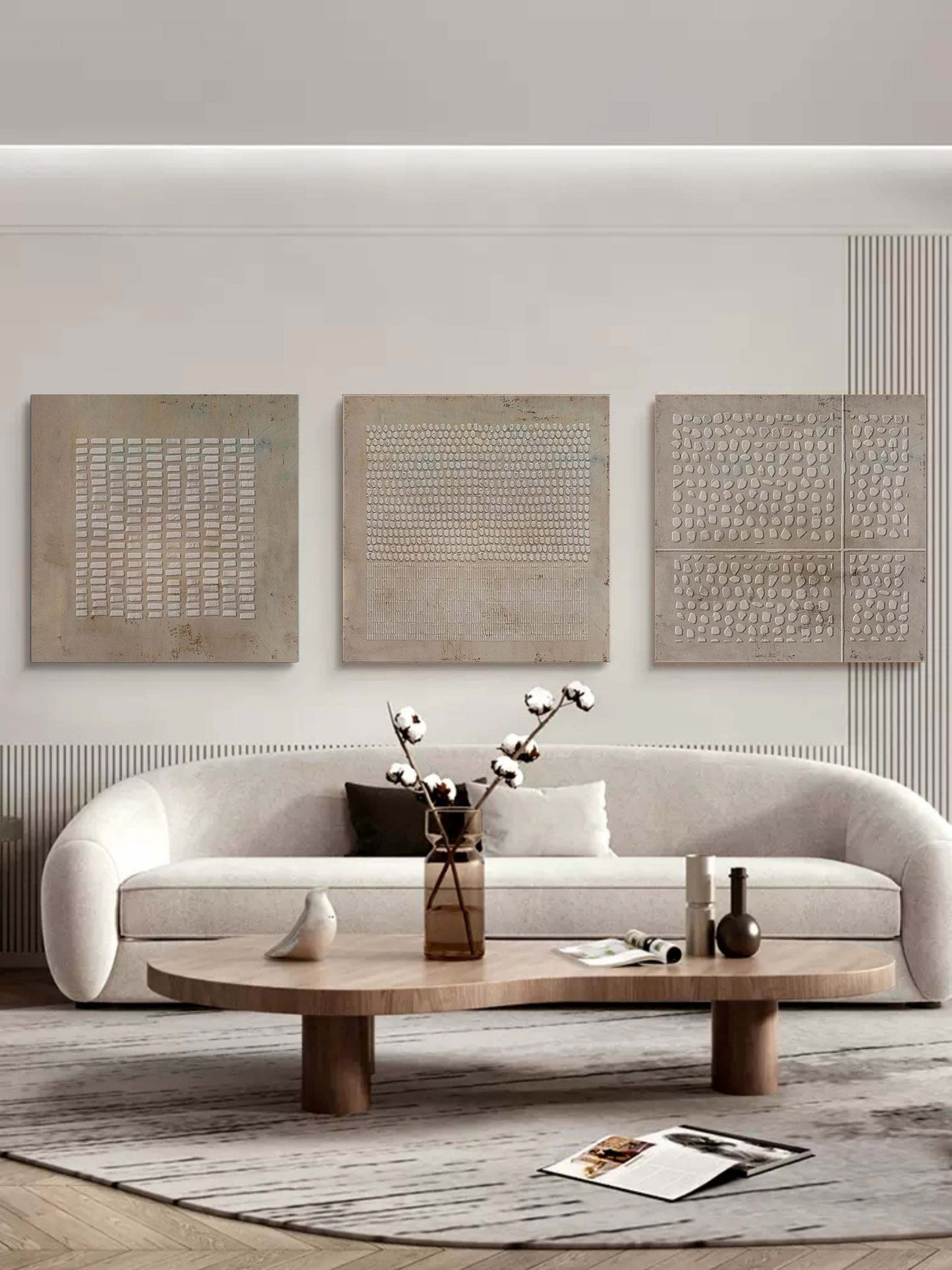 Contemporary Abstract Oil Painting Triptych for Modern Home Decor
