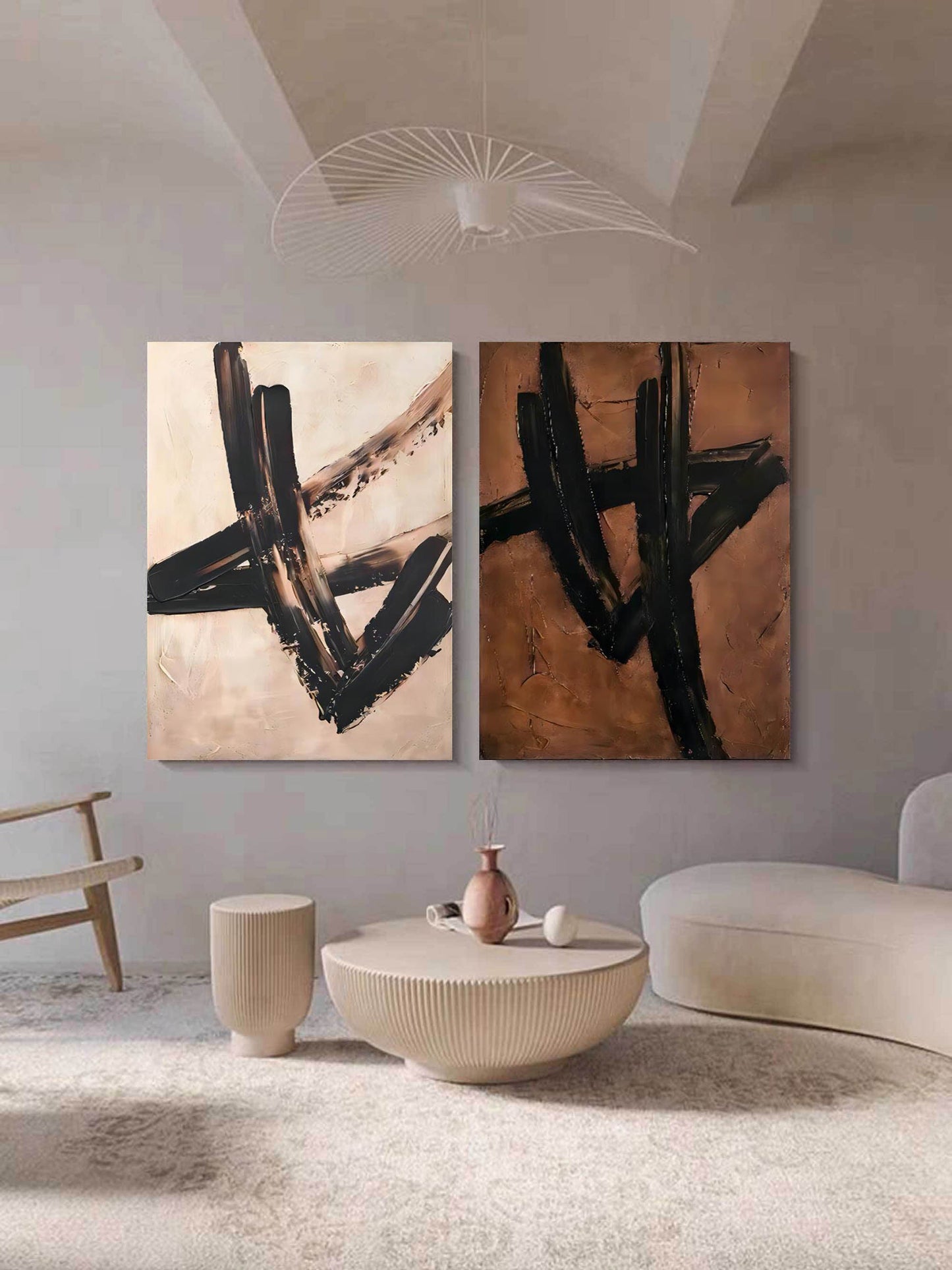 Contemporary Abstract Oil Painting Duo for Modern Home Décor