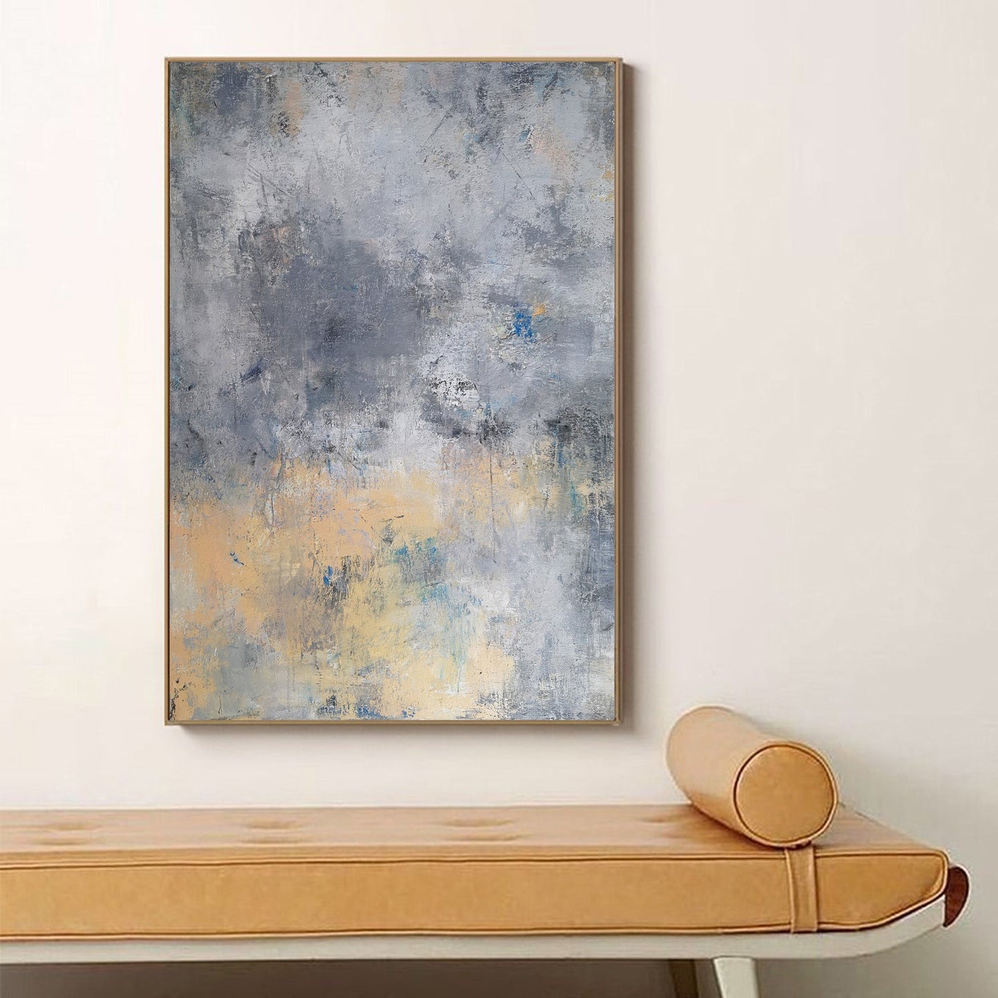 Contemporary Grey and Yellow Abstract Oil Painting for Modern Home Decor