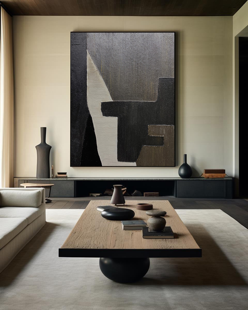 Contemporary Black and Brown Abstract Oil Painting for Modern Home Decor
