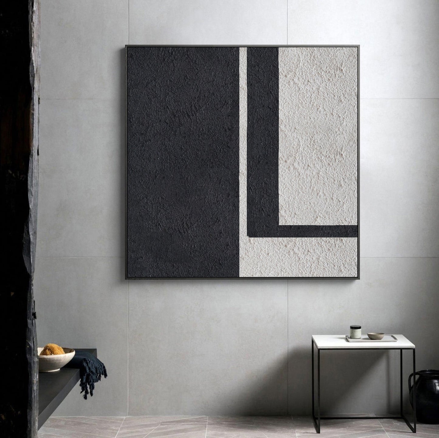 Contemporary Black and White Minimalist Oil Painting for Modern Decor