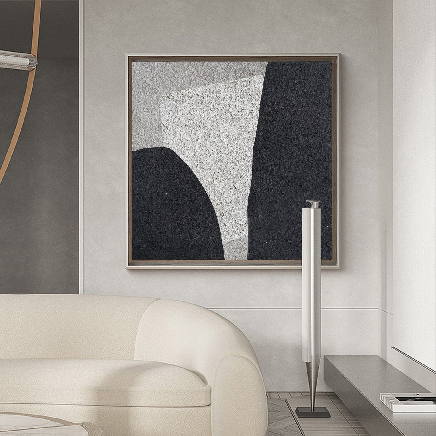 Modern Black and White Minimalist Oil Painting for Elegant Home Decor