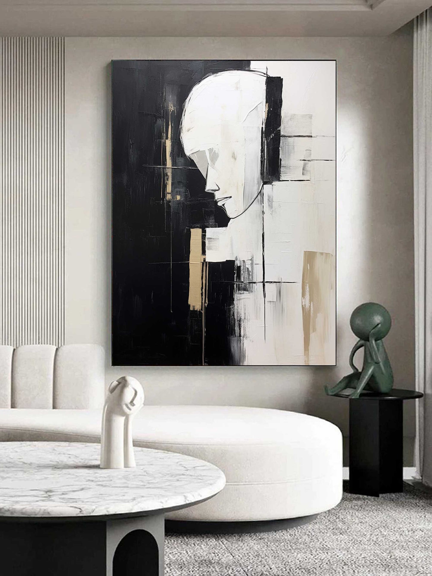 Abstract Minimalist Portrait in Black and White – Modern Wall Art for Contemporary Spaces