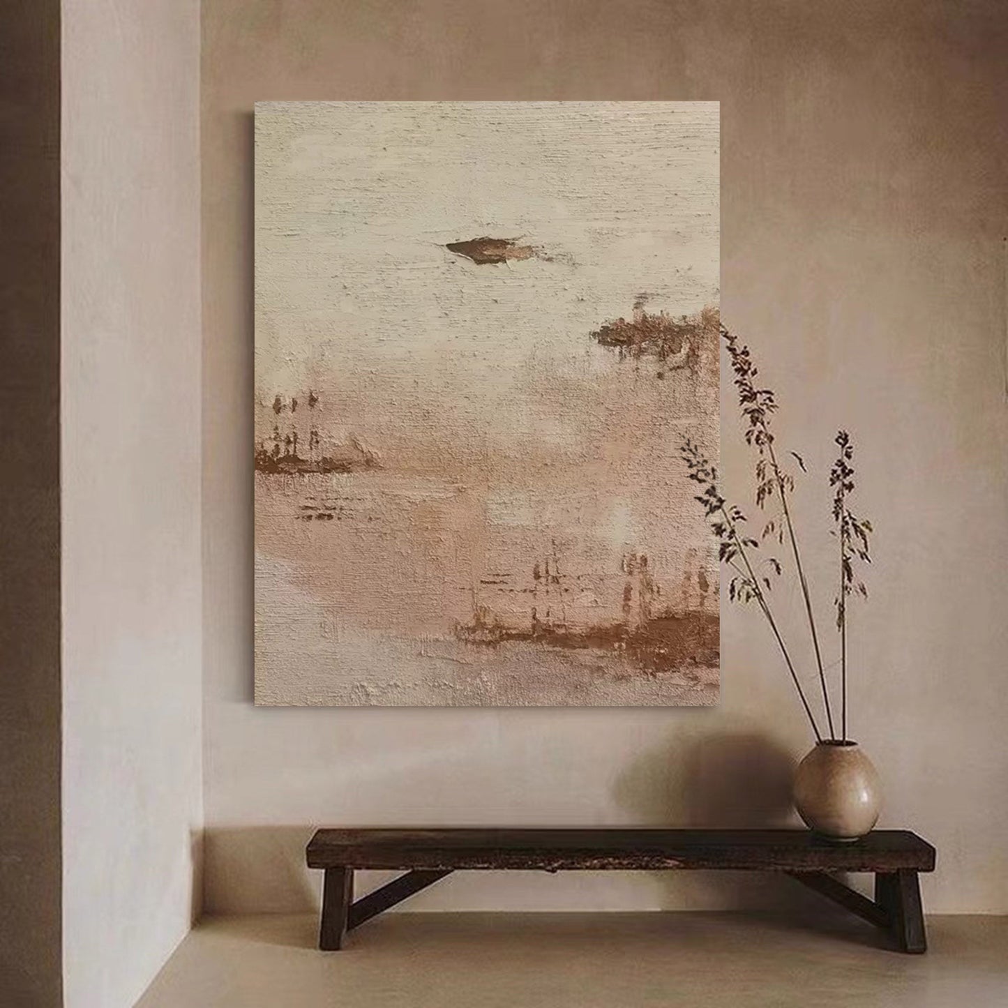 Serene Minimalist Landscape Oil Painting for Tranquil Home Decor