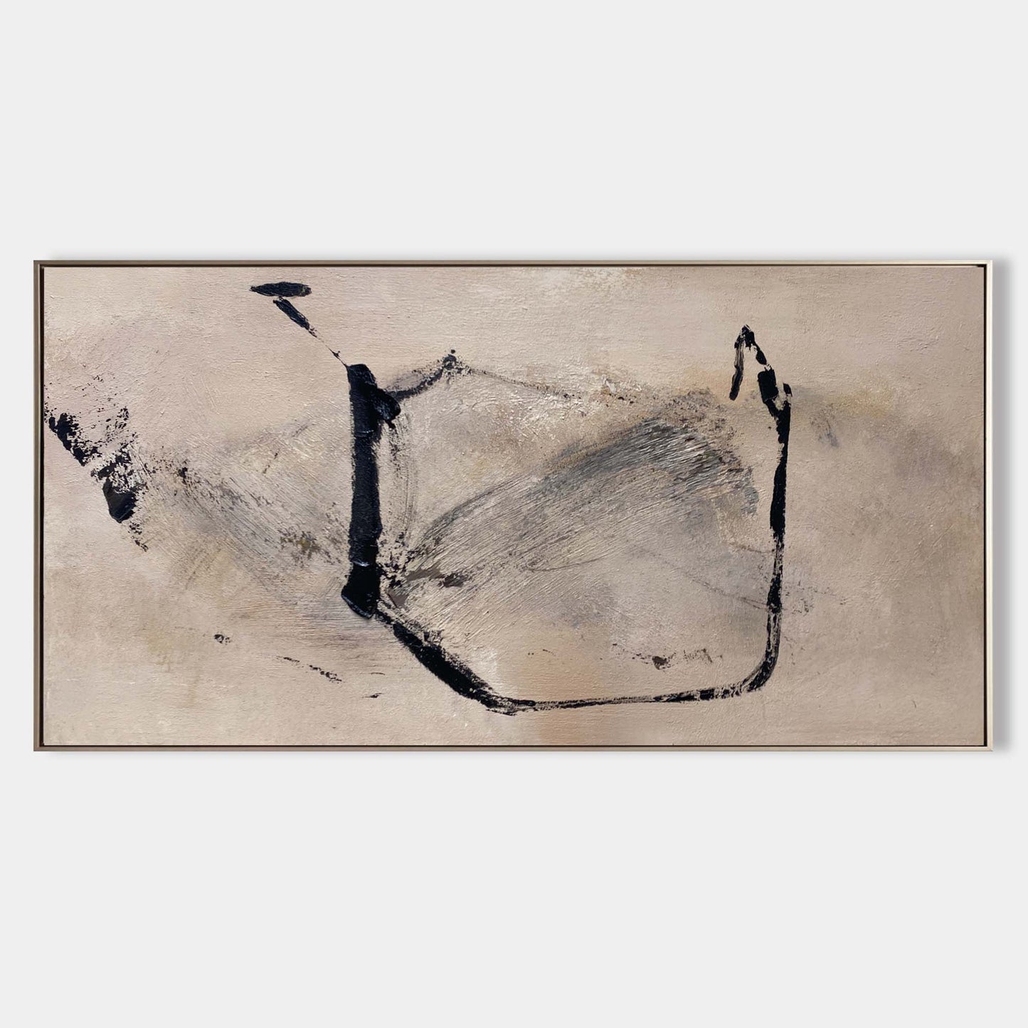 Contemporary Black and Beige Abstract Oil Painting for Modern Home Decor