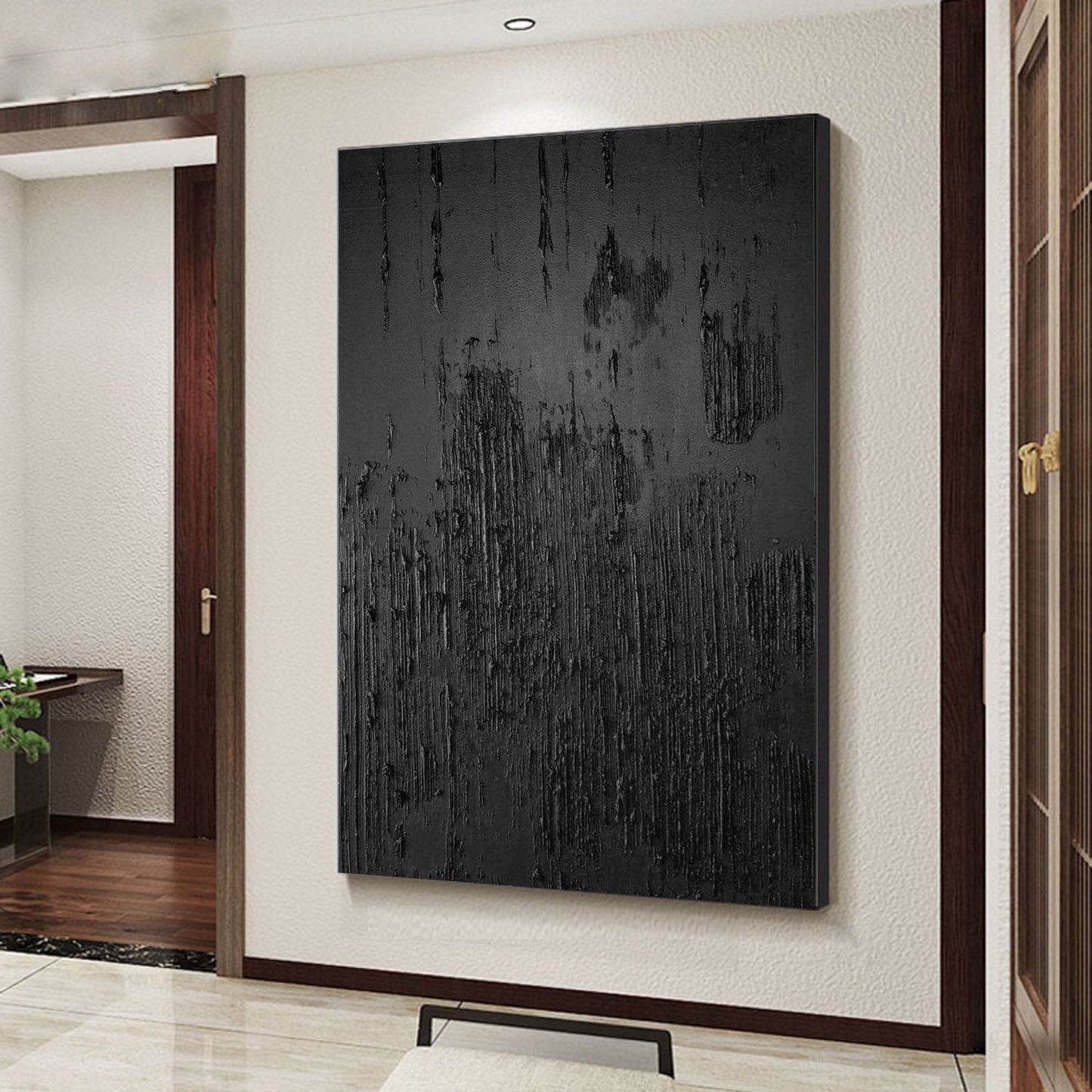Elegant Black Abstract Oil Painting for Modern Minimalist Decor