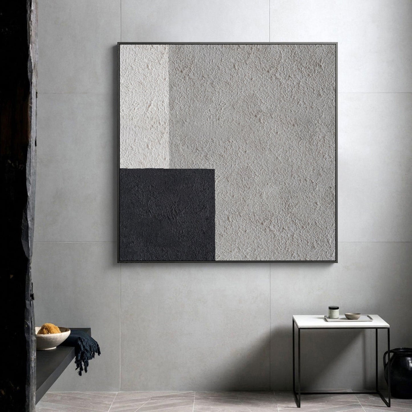 Modern Black and White Minimalist Oil Painting for Contemporary Home Decor