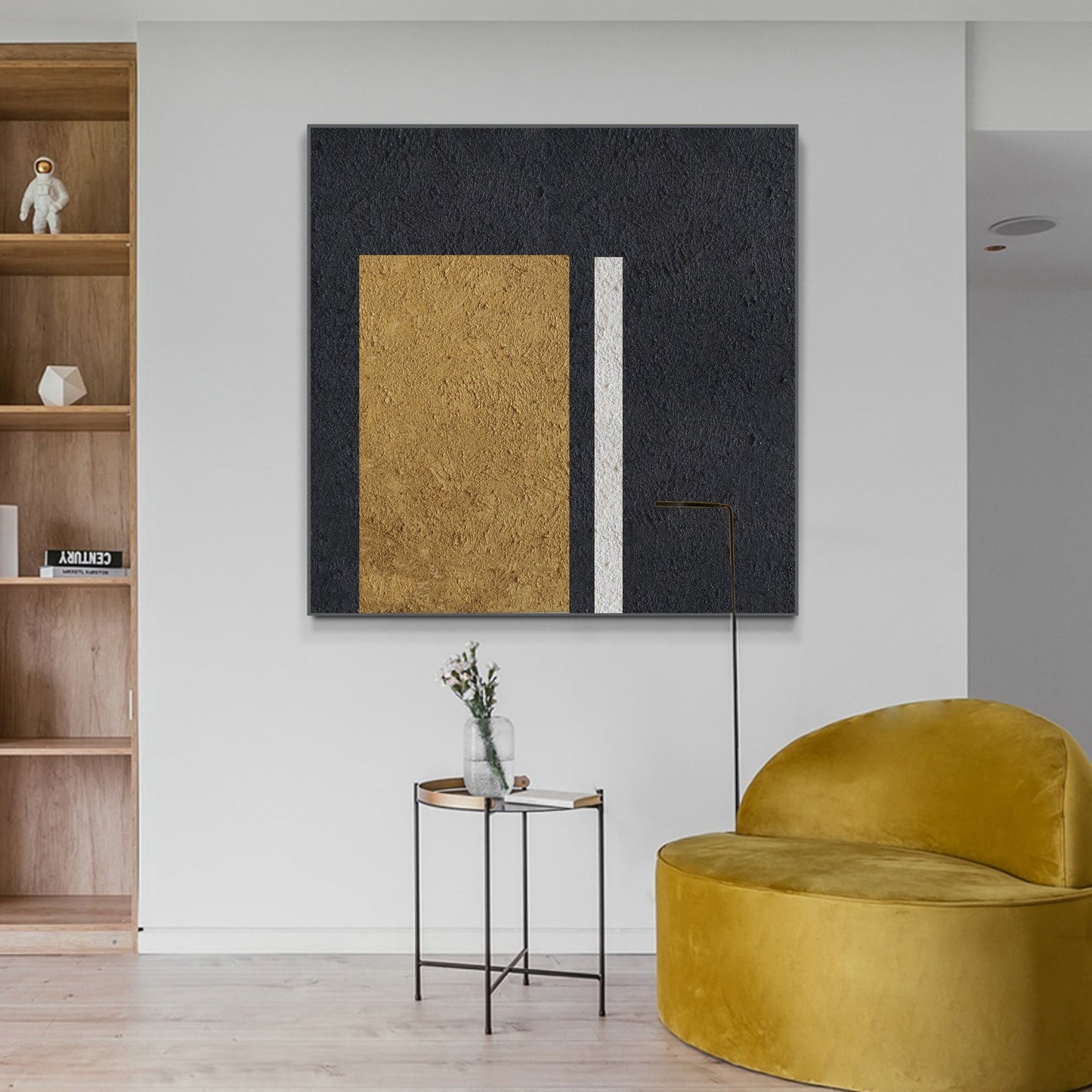 Elegant Black Gold White Minimalist Oil Painting for Modern Home Decor