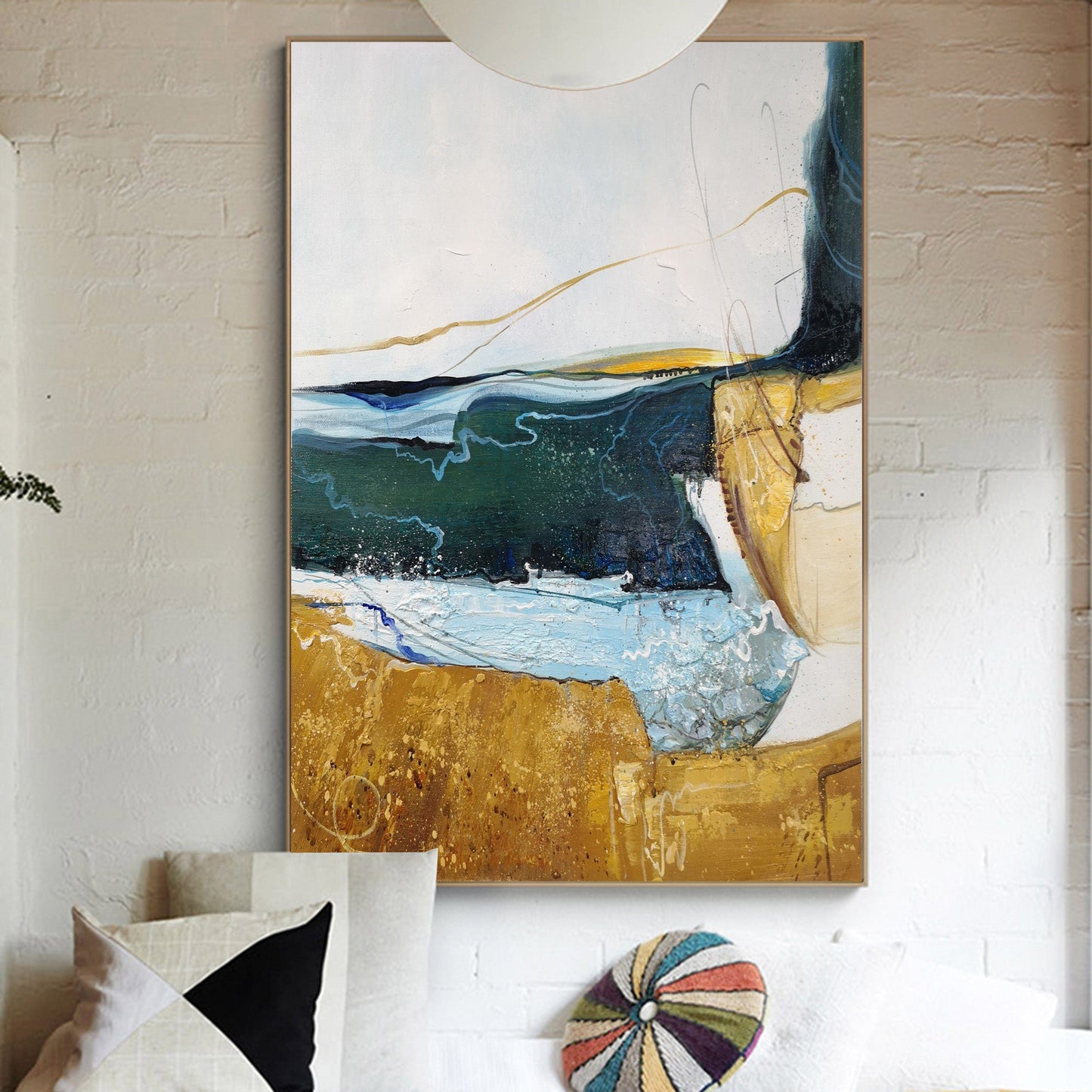 Calm Waters: Vibrant Abstract Landscape Oil Painting for Modern Decor