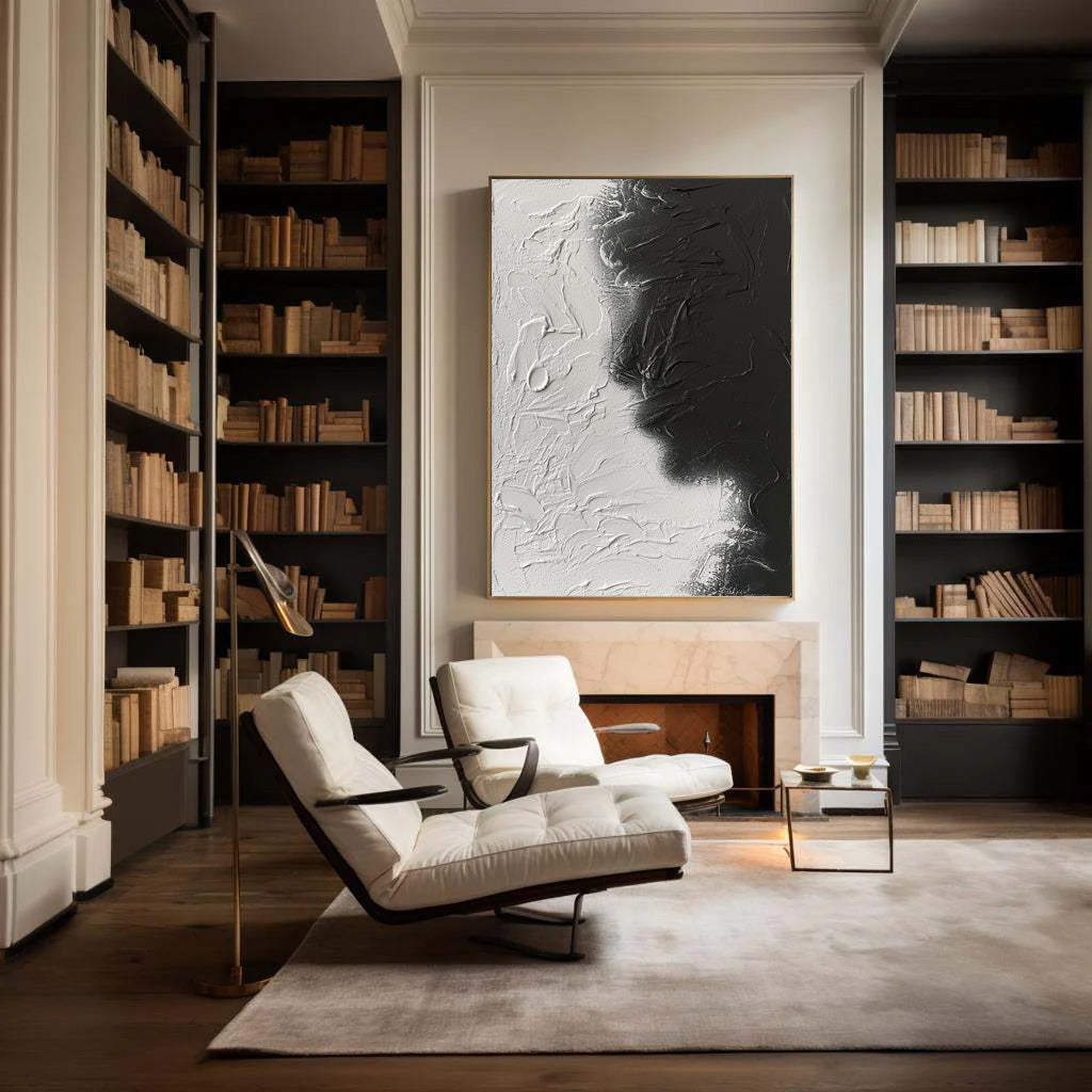 Contemporary Black and White Abstract Oil Painting for Modern Decor