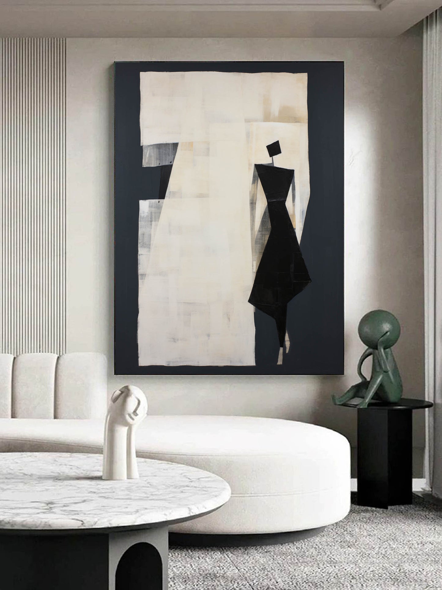 Elegant Black and White Minimalist Oil Painting for Modern Home Decor