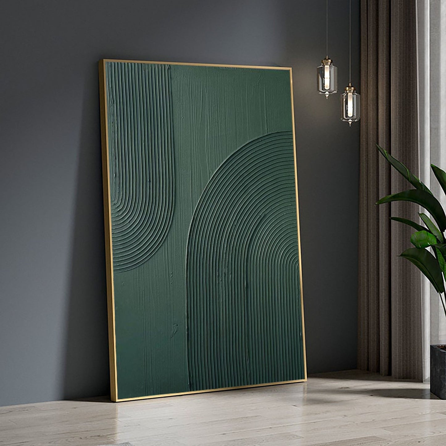 Contemporary Blue and Green Textured Abstract Oil Painting for Modern Decor