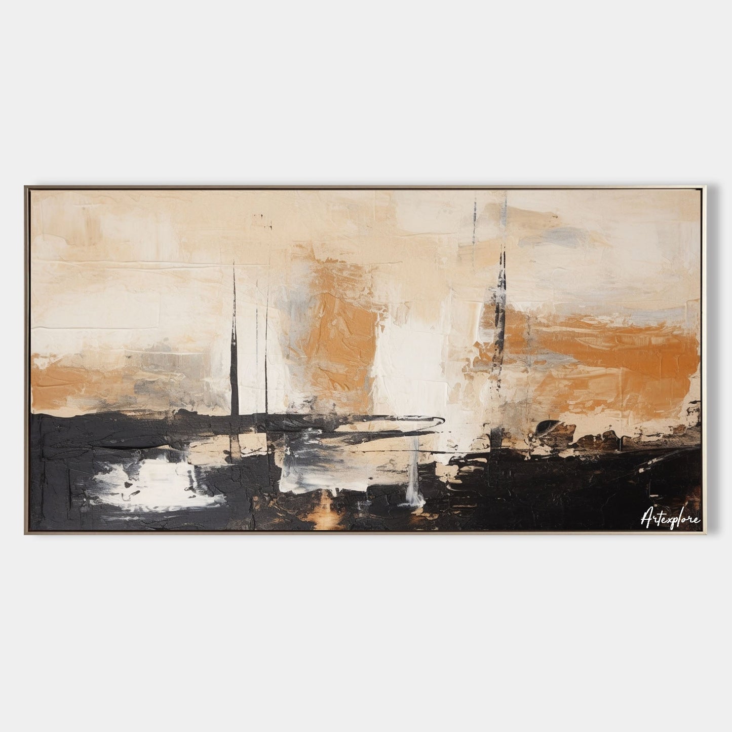 Contemporary Black and Beige Abstract Oil Painting for Modern Decor