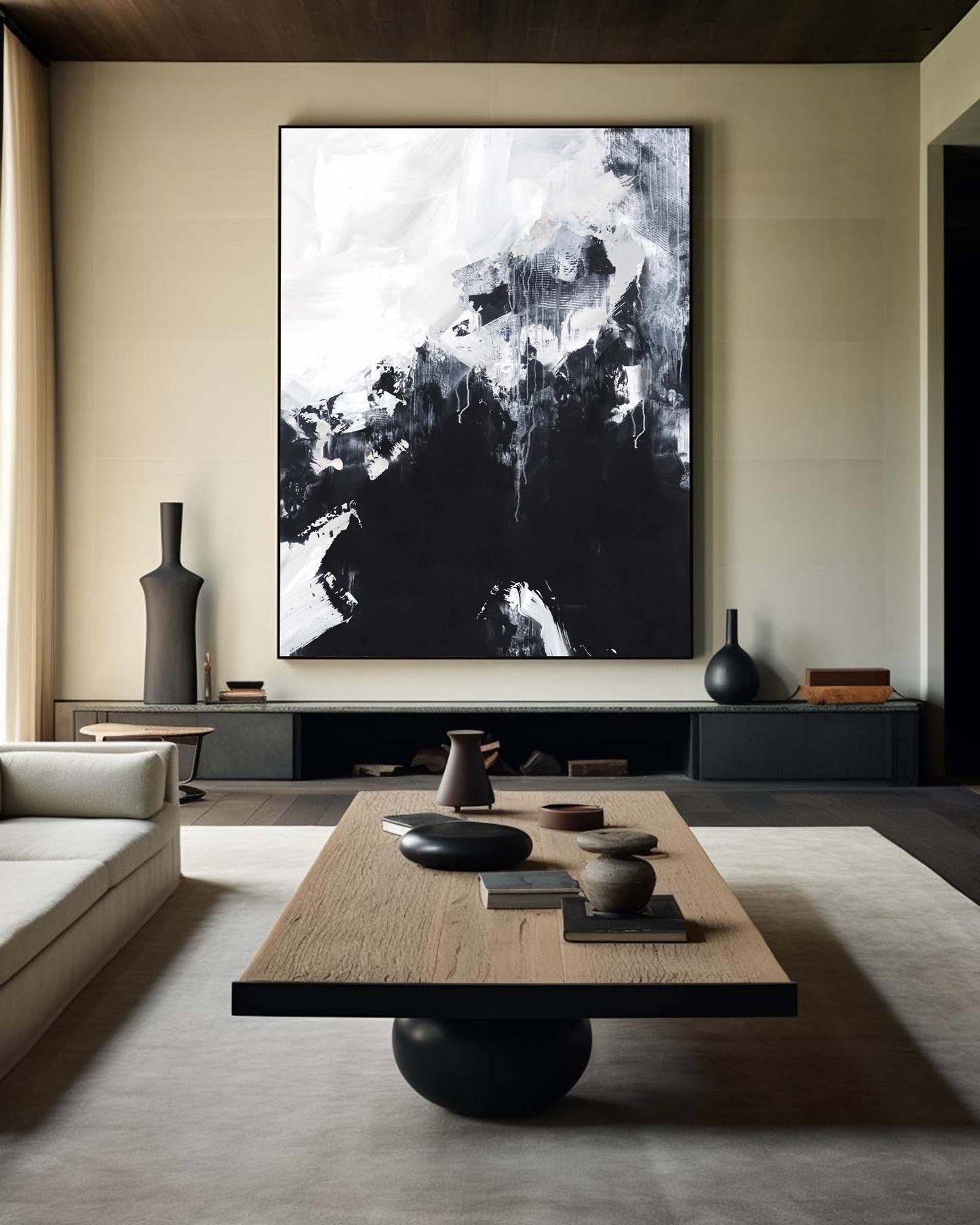 Contemporary Black and White Abstract Oil Painting for Modern Home Decor