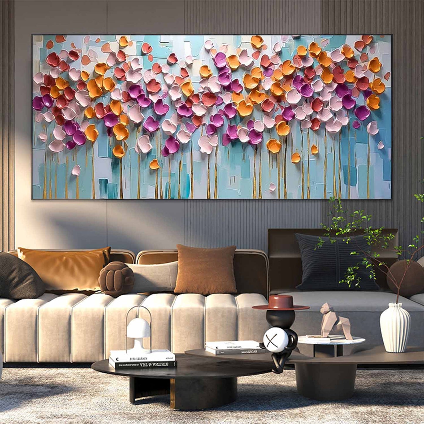 Vibrant Flower Oil Painting for Home Decor | Colorful Floral Canvas Art