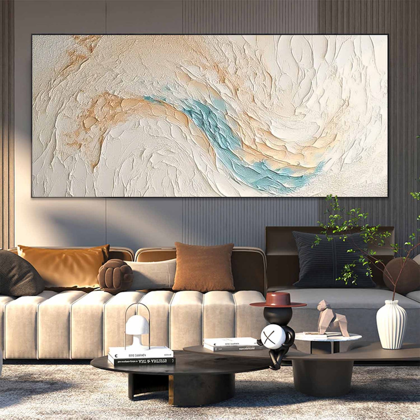 Coastal Serenity: Abstract Oil Painting of Beach Waves and Ocean Tones